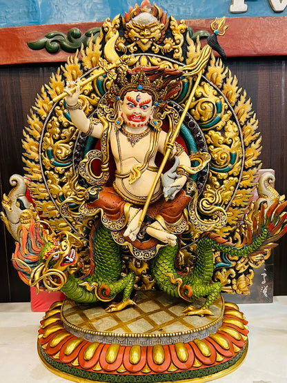 White Jambhala (Wealth Deity) Buddha Statue 45cm / 17.7" Hand-Carved Copper Gilded Painted – Museum-Quality Himalayan Art Nepal