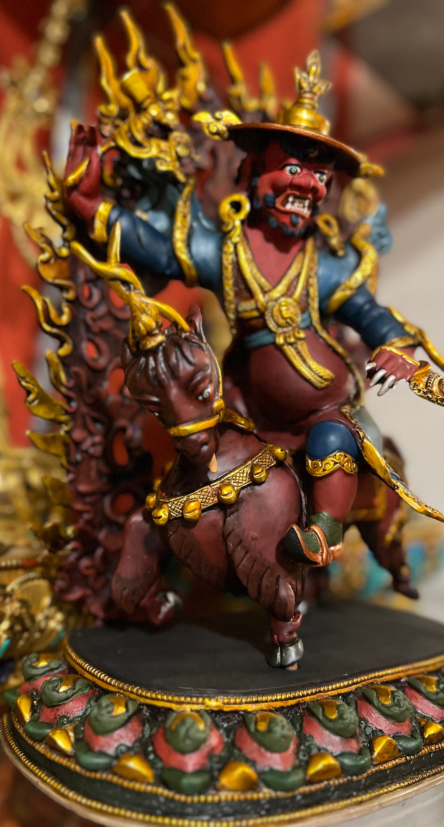 33cm Damchen Garwa Nagpo Handmade Copper Statue – Tibetan Buddhist Dharma Protector Sculpture, Oath-Bound Blacksmith Deity from Nepal – Handmade Tibetan Buddhist Statue, Lost-Wax Cast Himalayan Art from Nepal