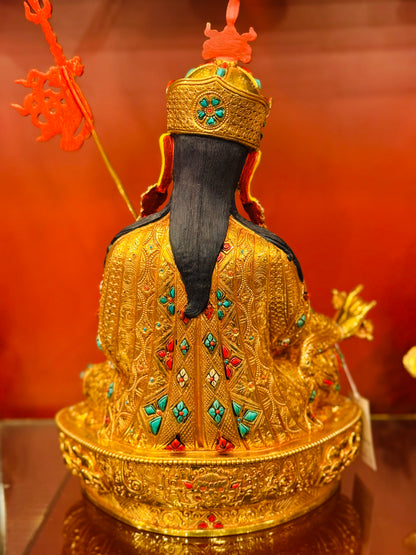 Guru Rinpoche Buddha Statue 33cm / 13" Hand-Carved Copper Gilded with Gemstone Inlay – from Nepal