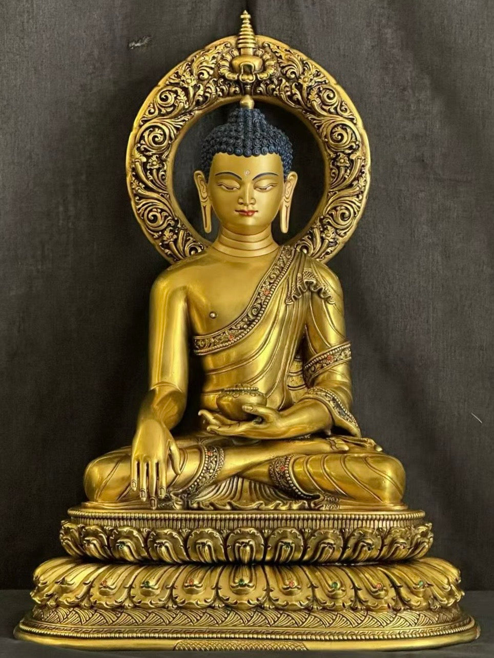 Shakyamuni Buddha (Historical Buddha) Statue 35cm / 13.8" Hand-Carved Copper Gilded with Mandorla – Museum-Quality Himalayan Art Nepal | Bo Tree Arts