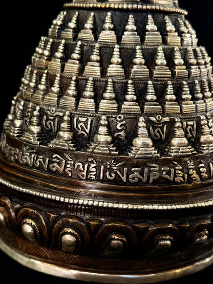 108 Stupa Buddha Statue 21cm / 8.3" Hand-Carved Copper Silver-Gilt – Sacred Relic Shrine Botree Arts Collection