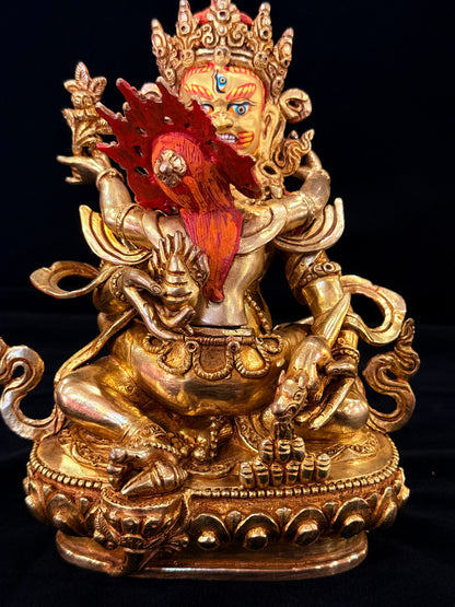 Green Jambhala Buddha Statue 21cm / 8.3" Hand-Carved Copper Gilded – Dzambhala Artisan Masterwork Nepal