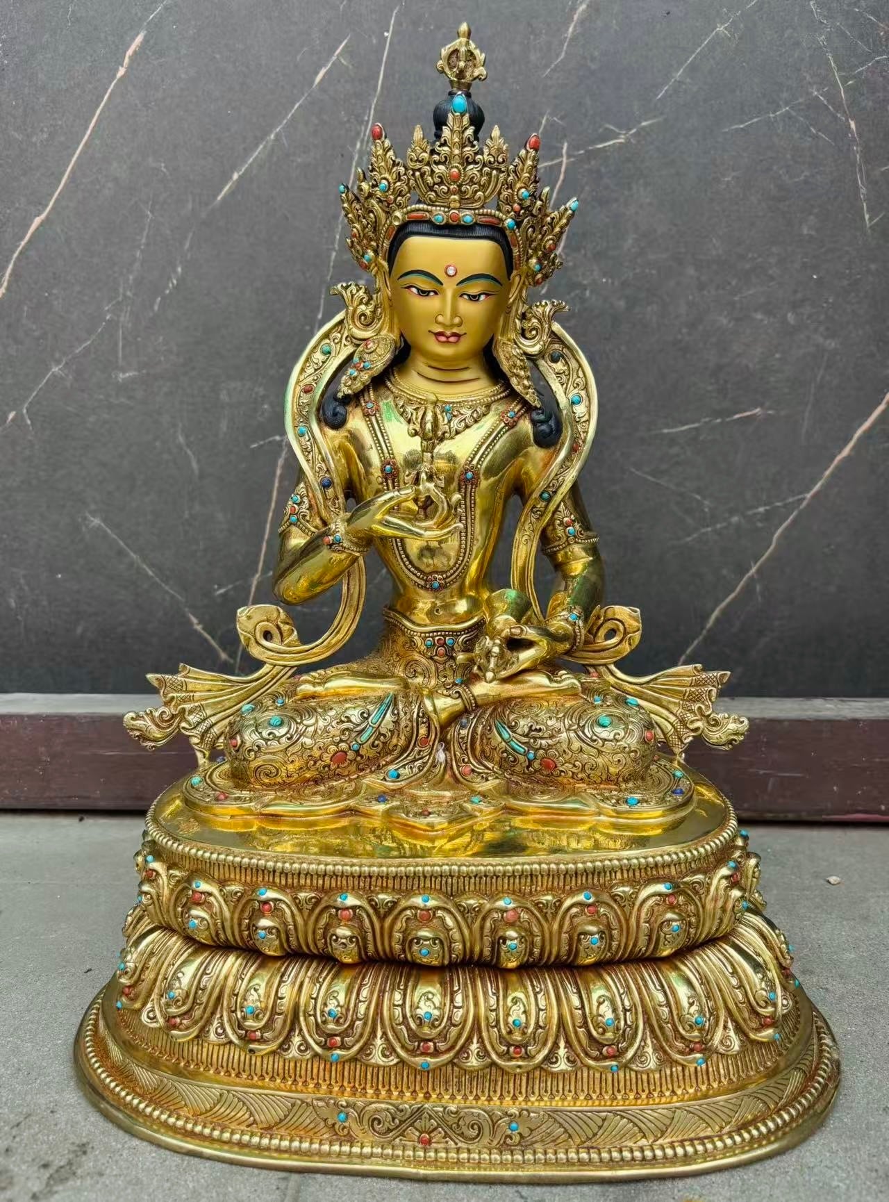 Vajrasattva Buddha Statue 40cm / 15.7" Hand-Carved Copper Gilded – Dorje Sempa Purification Deity Handmade in Nepal | Bo Tree Arts