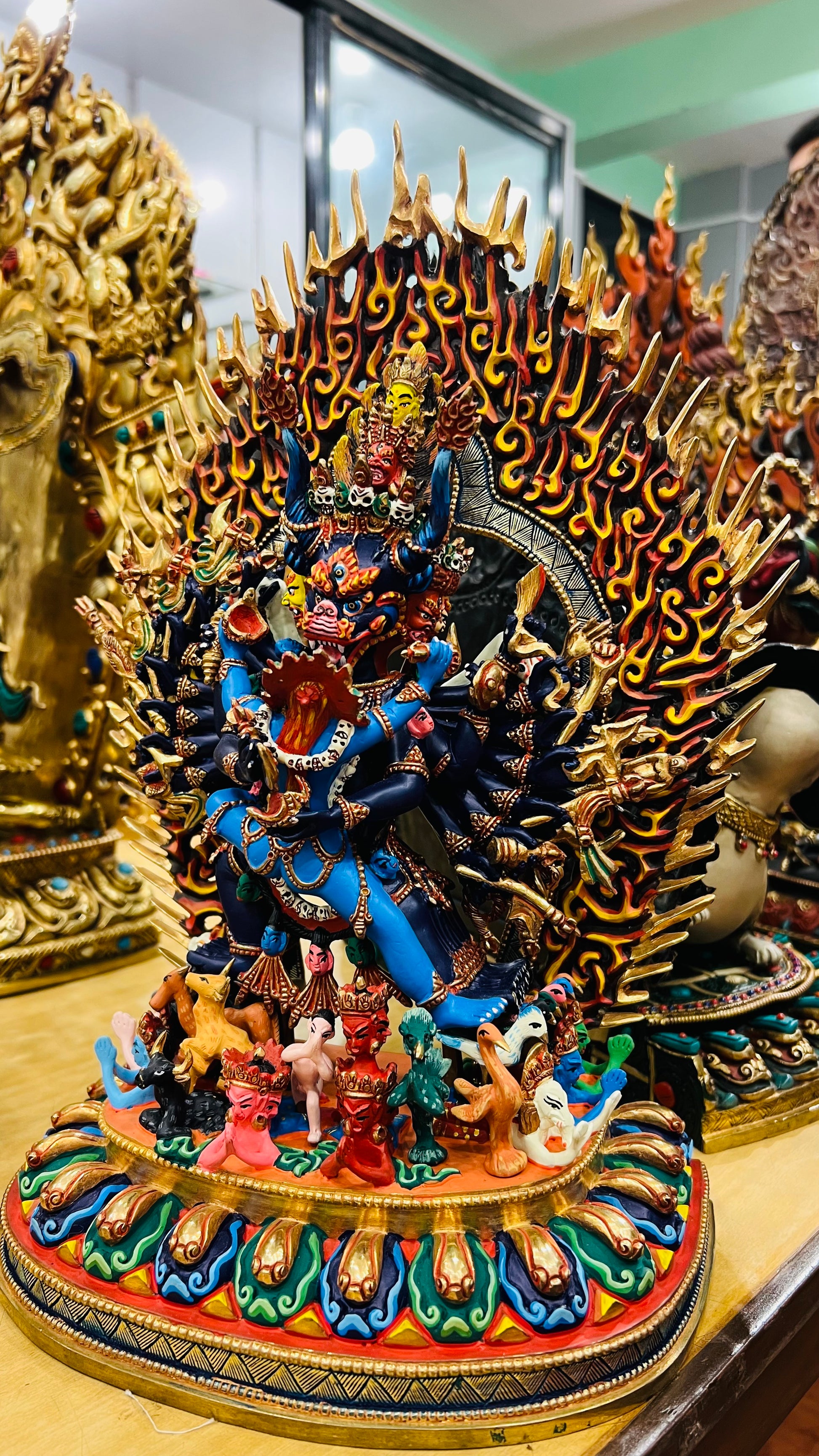 Yamantaka Yab-Yum Statue 37cm / 14.6" Hand-Carved Copper Painted – Vajrabhairava Artisan Masterwork Nepal | Bo Tree Arts