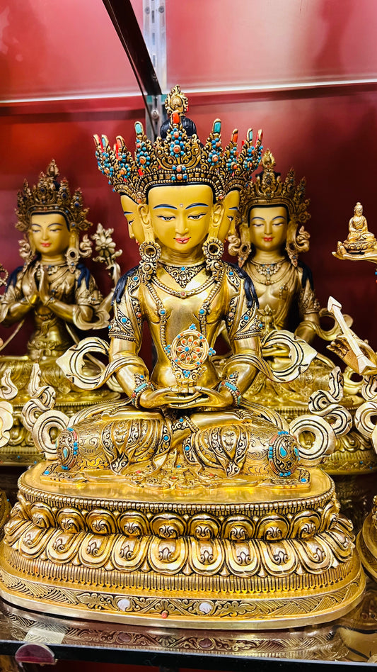 Vairocana (Great Illuminator) Buddha Statue 33cm / 13" Hand-Carved Copper Gilded – Handmade in Nepal | Bo Tree Arts