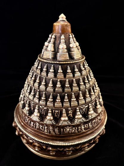 108 Stupa Buddha Statue 21cm / 8.3" Hand-Carved Copper Silver-Gilt – Sacred Relic Shrine Botree Arts Collection