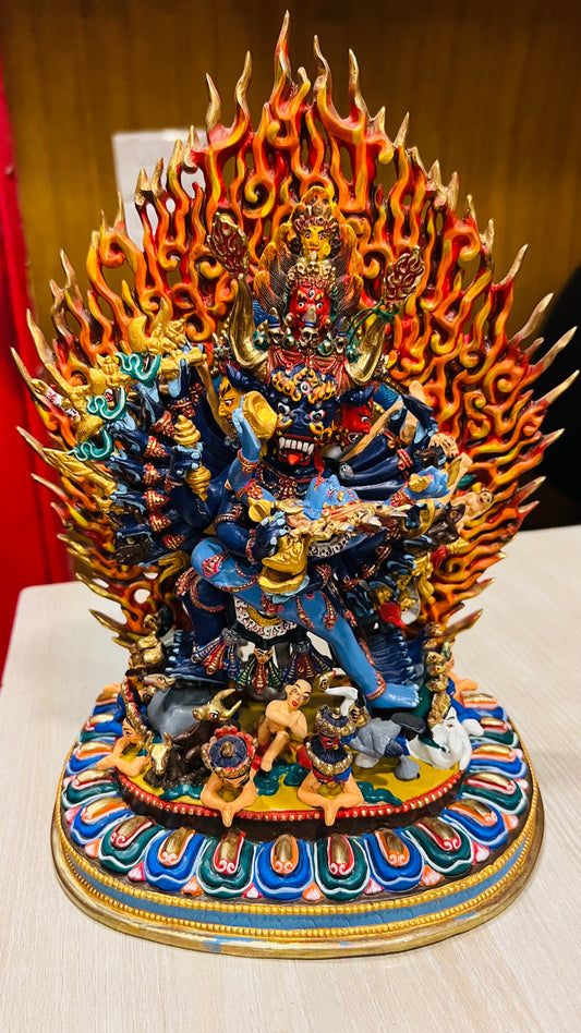 Yamantaka Buddha Statue 30cm / 11.8" Hand-Carved Copper Painted – Vajrabhairava Yab-Yum Masterwork Handmade in Nepal | Bo Tree Arts