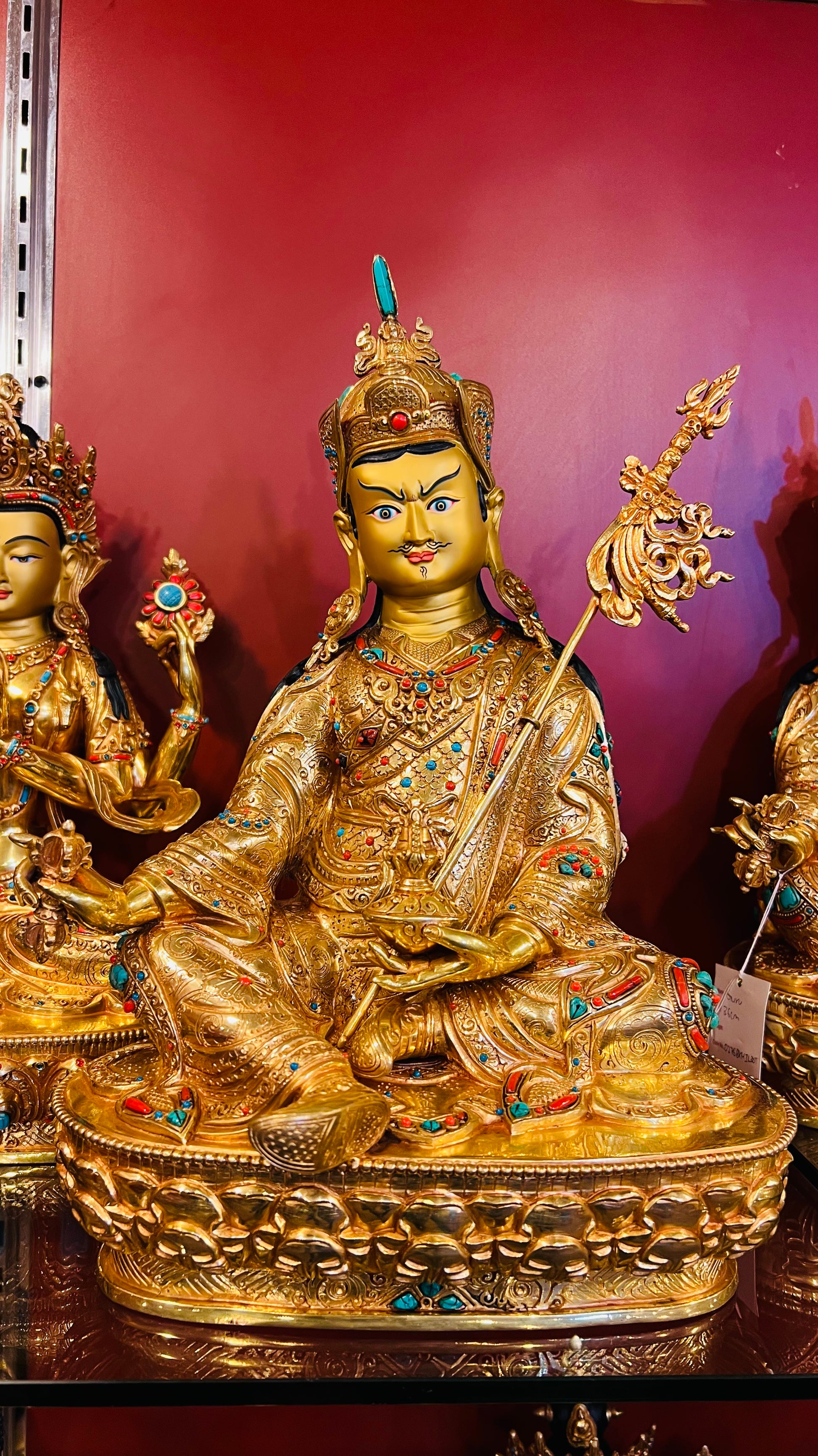 33cm Guru Rinpoche Padmasambhava Statue Hand-Carved Copper Gilded with Gemstone Inlay – Tibetan Style Lotus-Born Master Masterwork Nepal | Bo Tree Arts