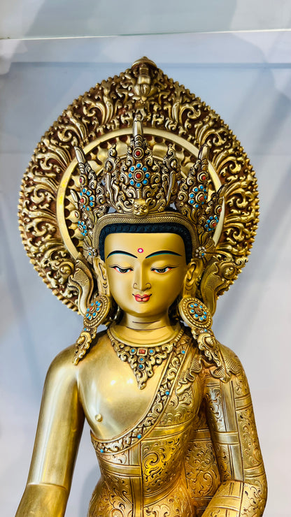 Shakyamuni Buddha Statue 40cm / 15.7" Hand-Carved Copper Gilded with Mandorla – Historical Buddha Botree Arts Himalayan Art