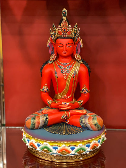 Five Dhyani Buddhas Set Statues 36cm / 14.2" Hand-Carved Copper Painted – Shakya Clan Masterwork Sacred Art Collection Nepal