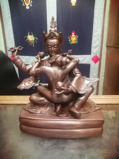 Guru Rinpoche Yab-Yum Guru Rinpoche Padmasambhava Hand-Carved Pure Copper Statue 26cm / 10.2" – Exquisite Himalayan Art Nepal