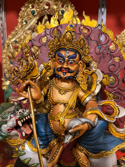 33cm Vaishravana Hand-Carved Pure Copper Painted Statue – Tibetan Buddhist Treasure King, Wealth Deity Sculpture from Nepal