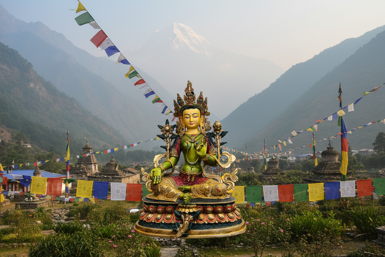 Green Tara Buddha Statue 33cm / 13" Hand-Carved Copper Painted – Ancient Technique Masterwork Himalayan Art Nepal | Bo Tree Arts