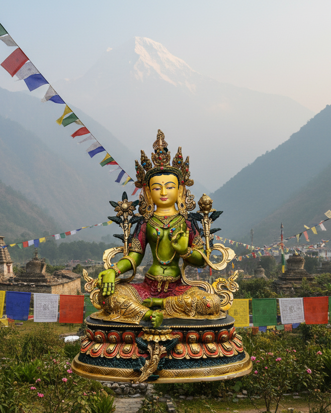 Green Tara Buddha Statue 33cm / 13" Hand-Carved Copper Painted – Ancient Technique Masterwork Himalayan Art Nepal – Handmade Tibetan Buddhist Statue, Lost-Wax Cast Himalayan Art from Nepal