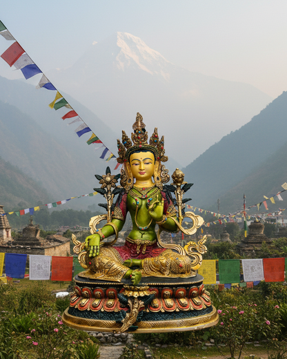 Green Tara Buddha Statue 33cm / 13" Hand-Carved Copper Painted – Ancient Technique Masterwork Himalayan Art Nepal