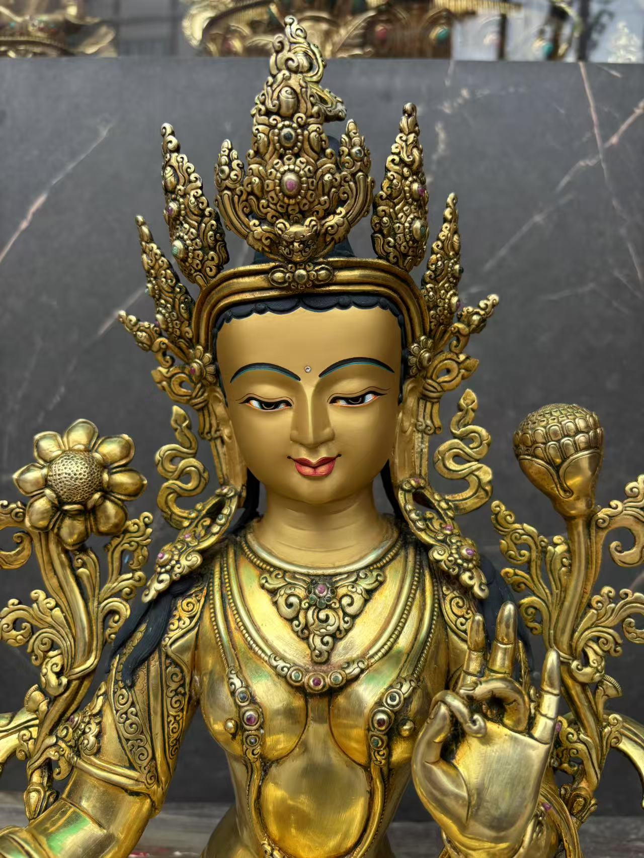 Green Tara (Mother of Liberation) Buddha Statue 49cm / 19.3" Hand-Carved Copper Gilded – Ancient Himalayan Art Nepal – Handmade Tibetan Buddhist Statue, Lost-Wax Cast Himalayan Art from Nepal