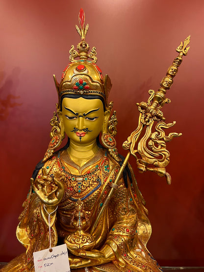 Guru Tsokye Dorje Buddha Statue 56cm / 22" Hand-Carved Copper Gilded with Gemstone Inlay – Lotus-Born Master Artisan Collection Nepal