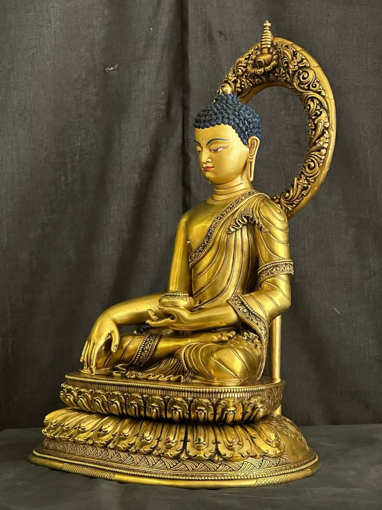 Shakyamuni Buddha (Historical Buddha) Statue 35cm / 13.8" Hand-Carved Copper Gilded with Mandorla – Museum-Quality Himalayan Art Nepal | Bo Tree Arts