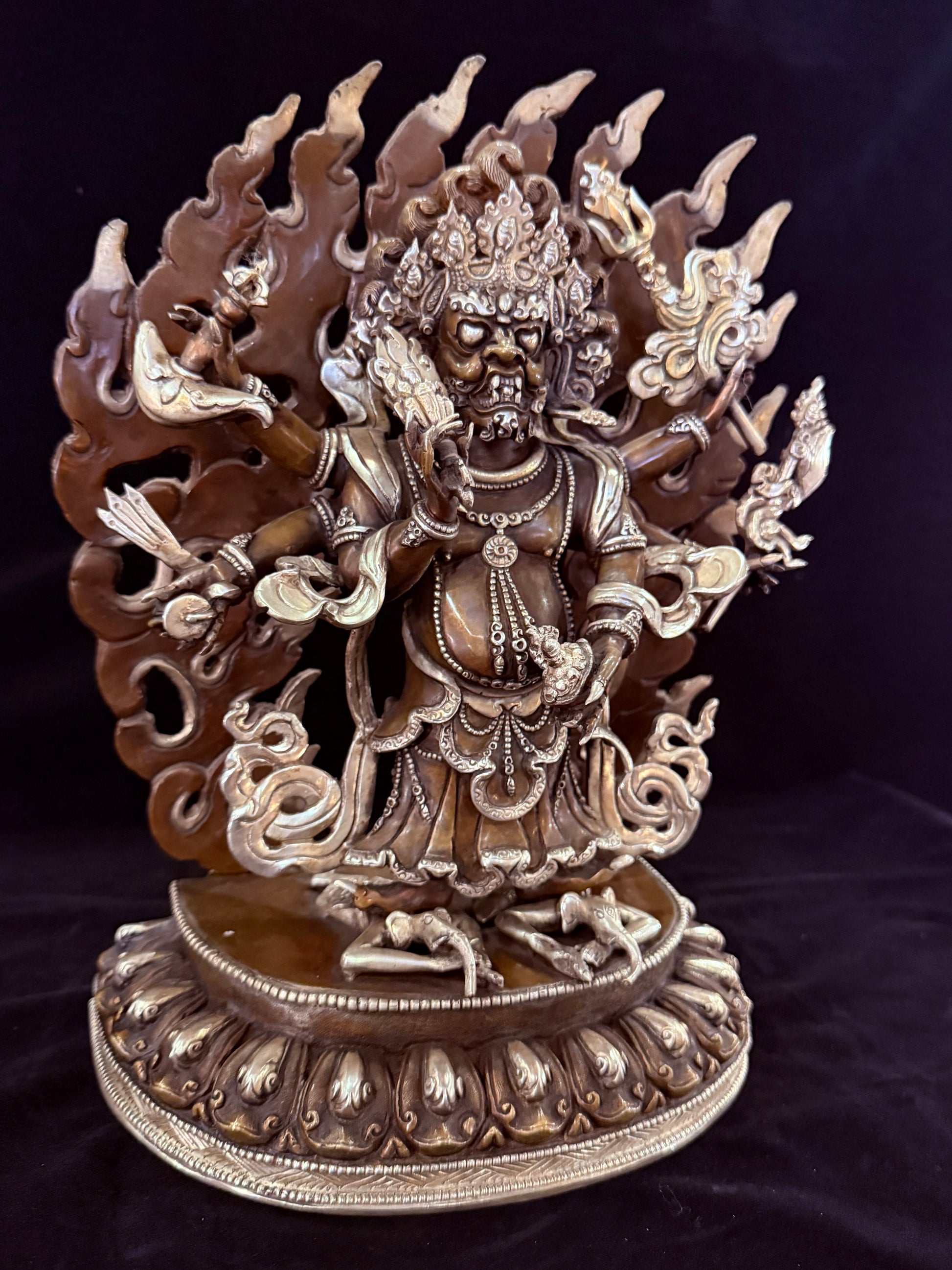 White Mahakala Buddha Statue 34cm / 13.4" Hand-Carved Copper Silver-Gilt – Shadbhuja Sita Botree Arts Masterwork | Bo Tree Arts