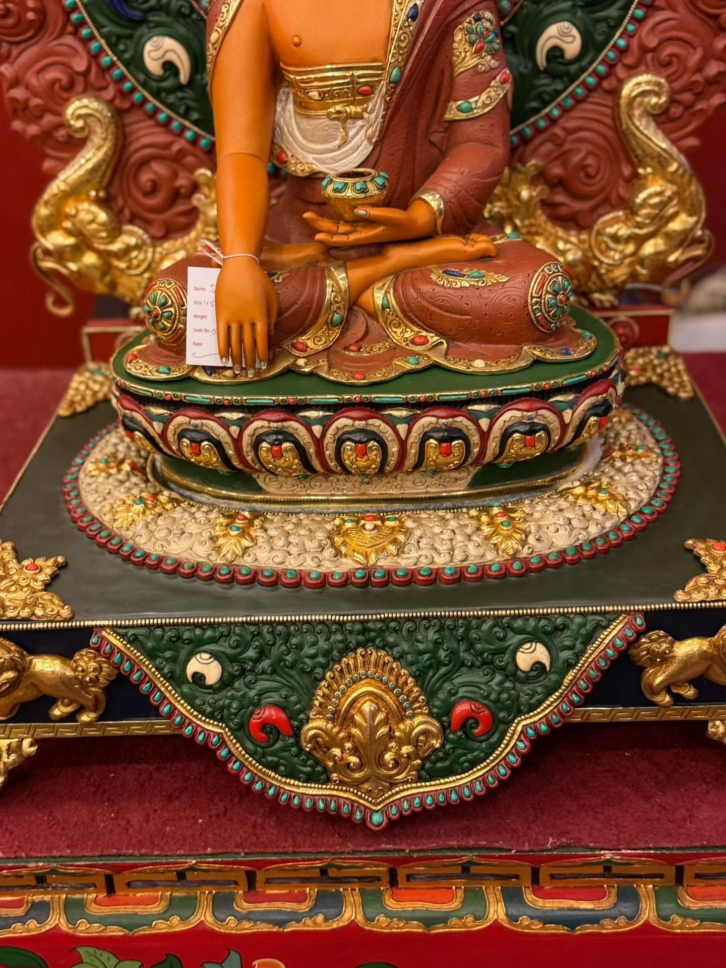 80cm Gilded Copper Painted Shakyamuni Buddha Statue with Vajrasana Throne – 46cm Figure, Tibetan Style Masterwork Himalayan Art Nepal – Handmade Tibetan Buddhist Statue, Lost-Wax Cast Himalayan Art from Nepal