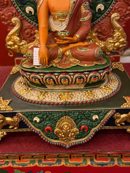 80cm Gilded Copper Painted Shakyamuni Buddha Statue with Vajrasana Throne – 46cm Figure, Tibetan Style Masterwork Himalayan Art Nepal