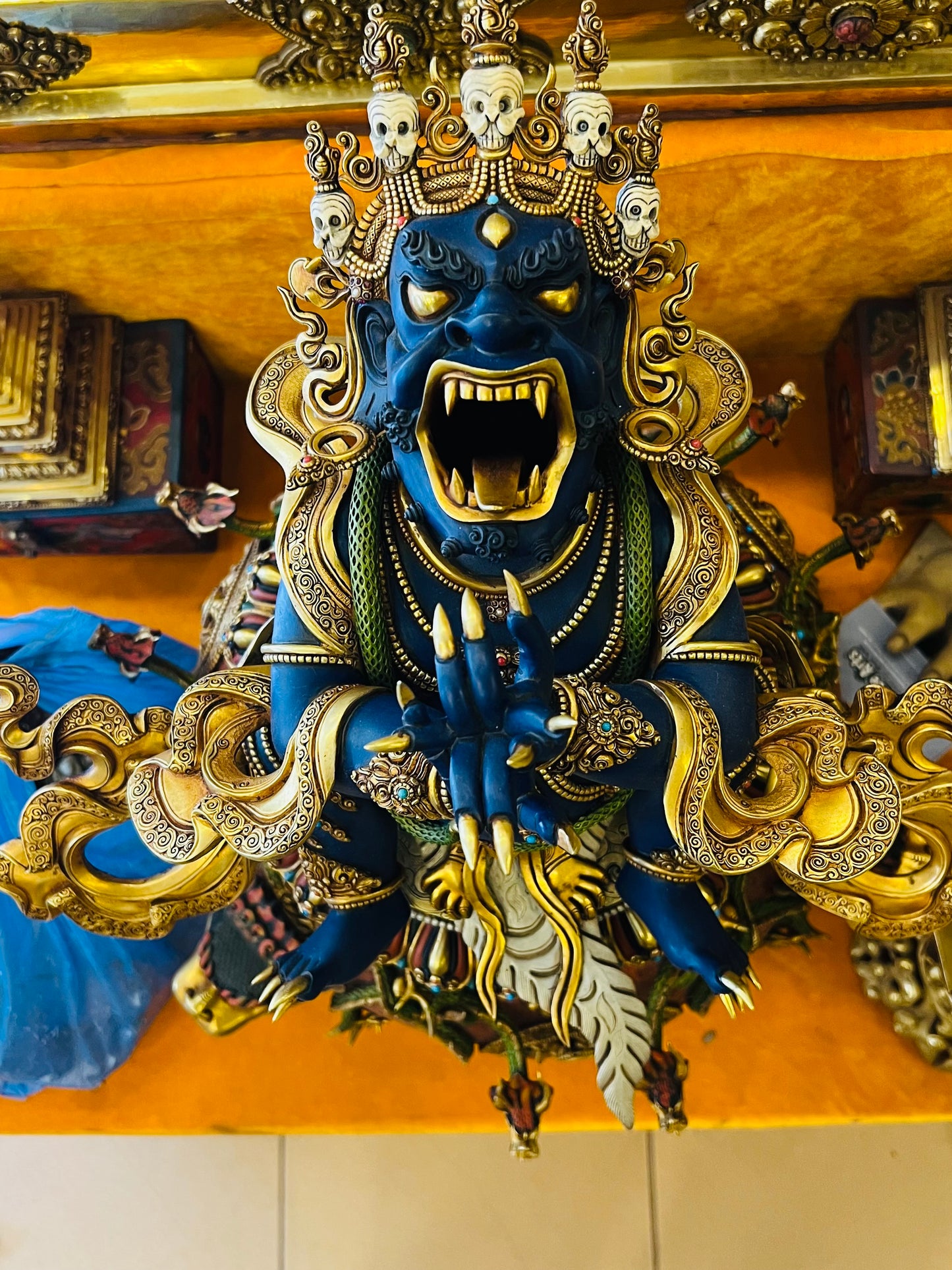 Vajravidarana Buddha Statue 33cm / 13" Hand-Carved Copper Gilded Painted – Sodashi Purification Deity Handmade in Nepal – Handmade Tibetan Buddhist Statue, Lost-Wax Cast Himalayan Art from Nepal
