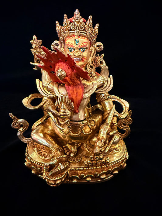 Green Jambhala Buddha Statue 21cm / 8.3" Hand-Carved Copper Gilded – Dzambhala Artisan Masterwork Nepal | Bo Tree Arts