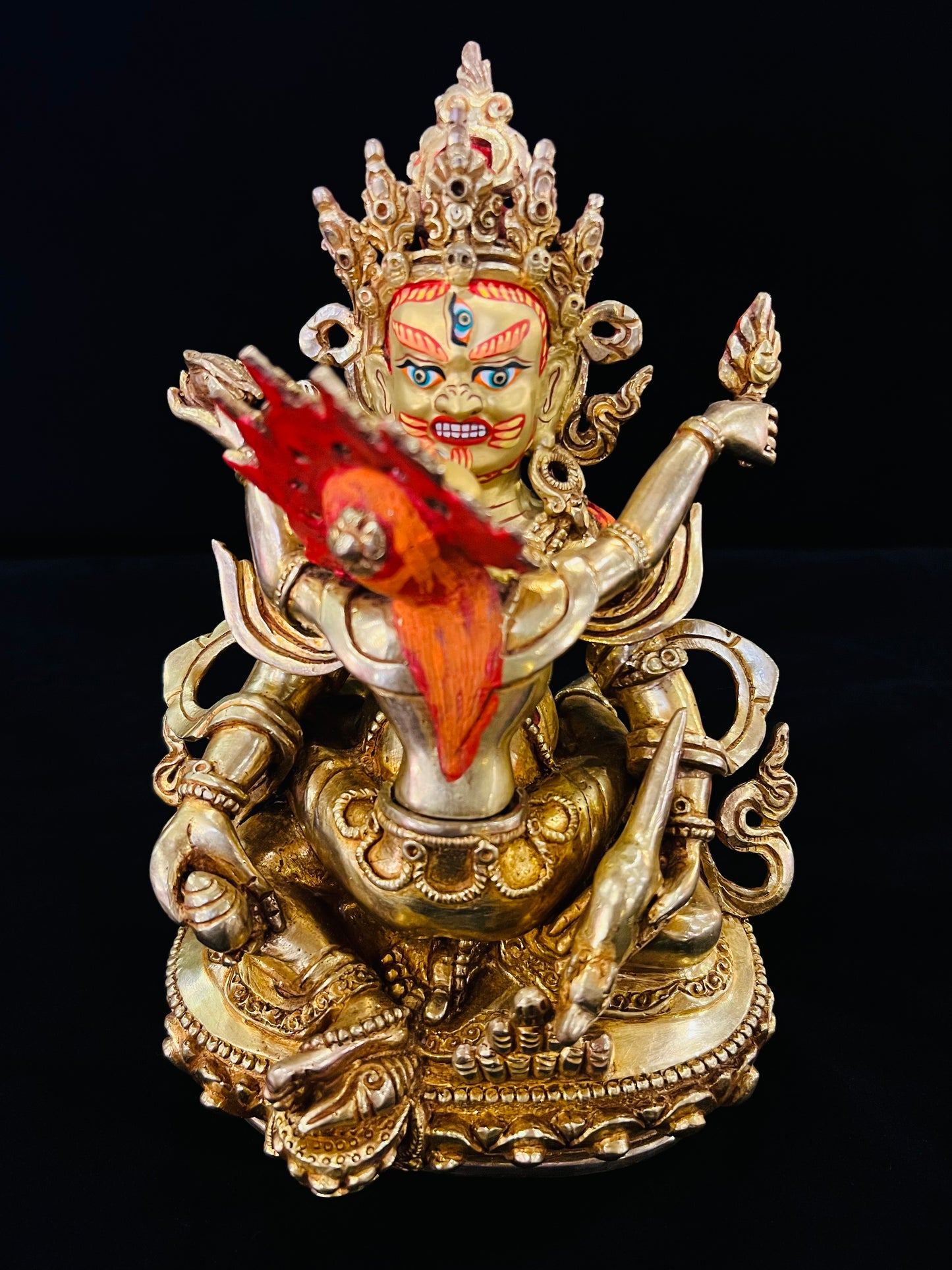 Red Jambhala Buddha Statue 21cm / 8.3" Hand-Carved Copper Gilded – Dzambhala Botree Arts Himalayan Art – Handmade Tibetan Buddhist Statue, Lost-Wax Cast Himalayan Art from Nepal