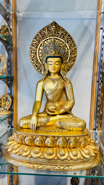 Shakyamuni Buddha Statue 40cm / 15.7" Hand-Carved Copper Gilded with Mandorla – Historical Buddha Botree Arts Himalayan Art