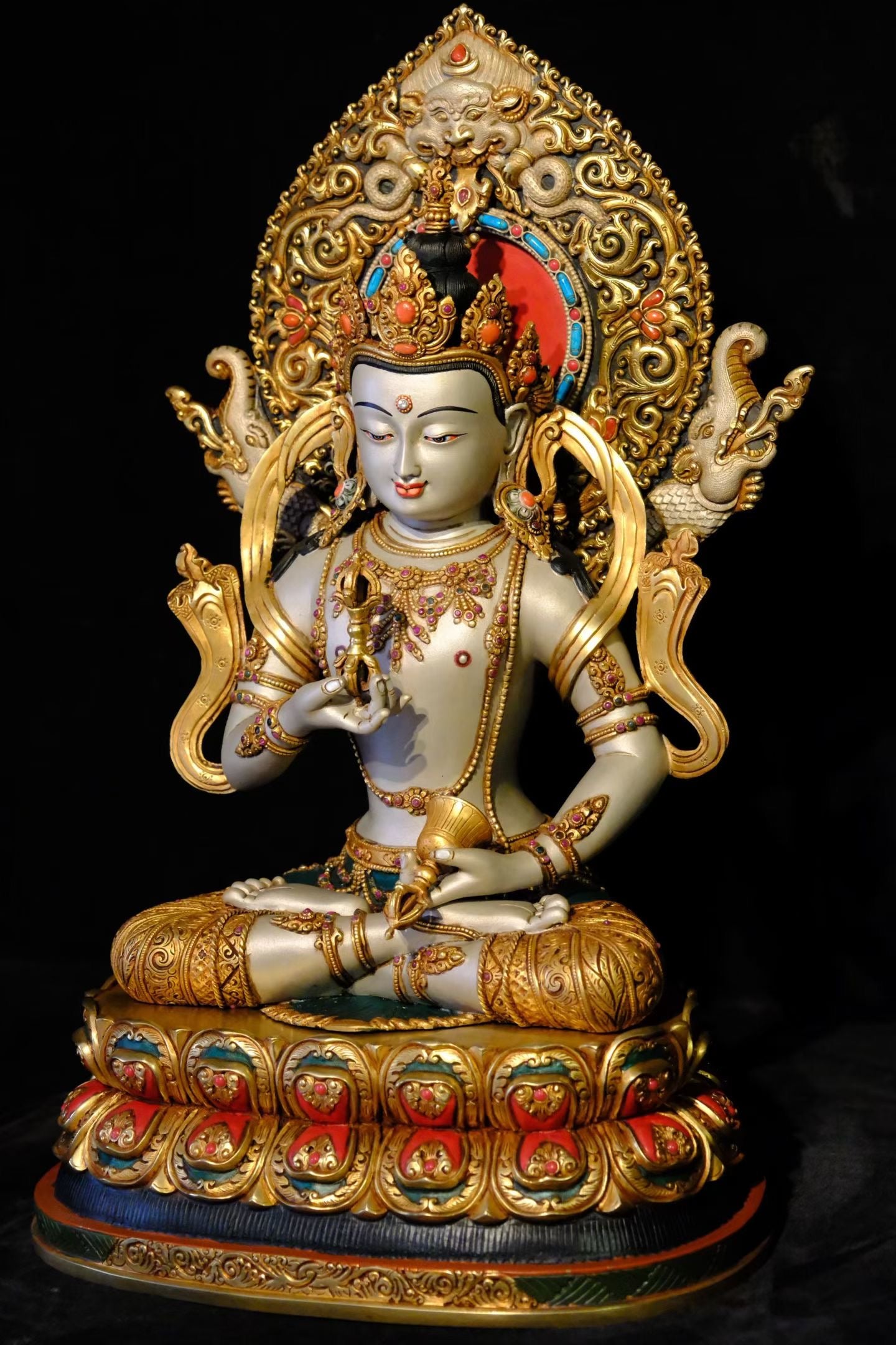 Vajrasattva (Dorje Sempa) Buddha Statue 42cm / 16.5" Hand-Carved Copper Gilded Painted with Mandorla – Masterwork Himalayan Art Nepal | Bo Tree Arts