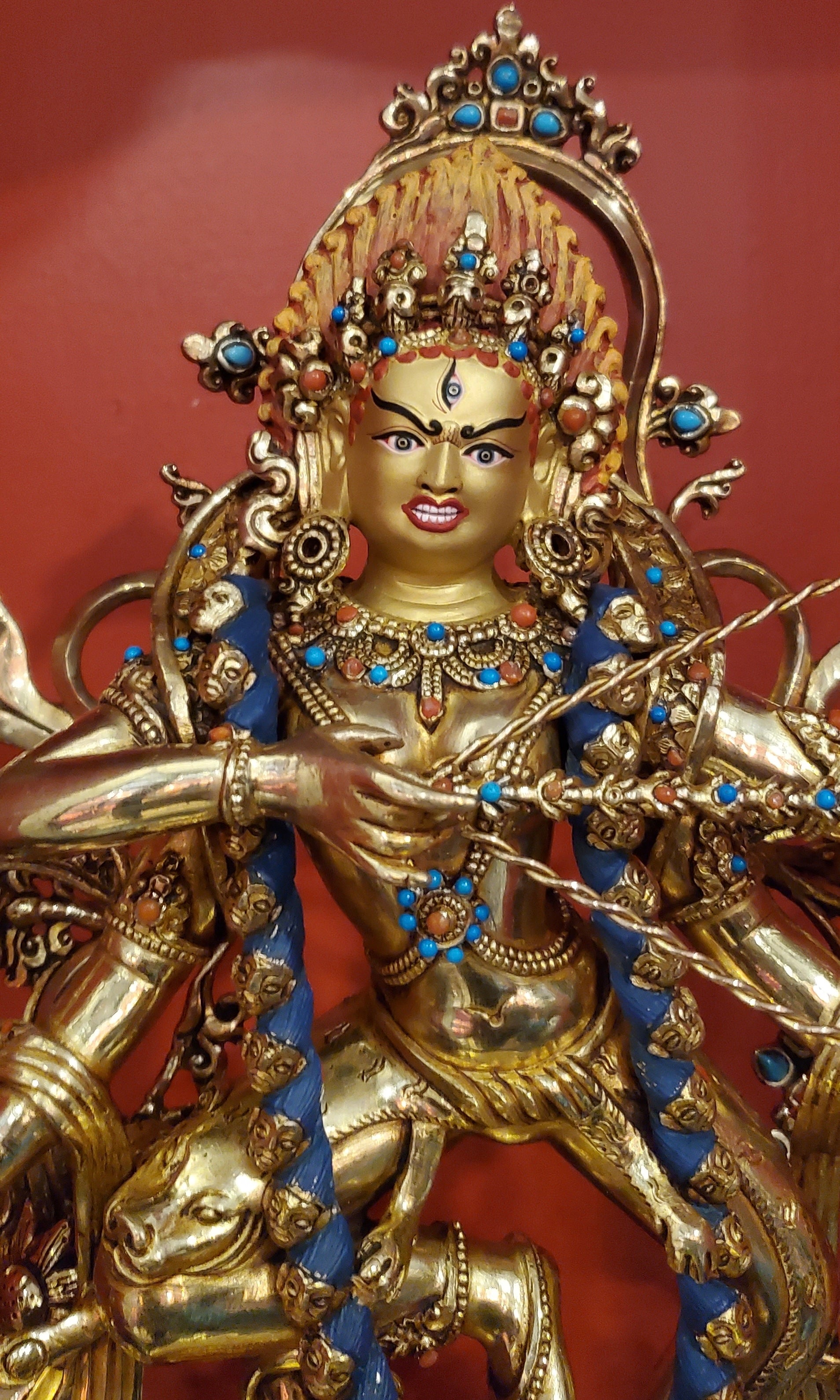 Kurukulla (Goddess of Magnetism) Buddha Statue 36cm / 14.2" Hand-Carved Copper Gilded Painted with Gemstone Inlay – Unique Masterwork Himalayan Art Nepal | Bo Tree Arts