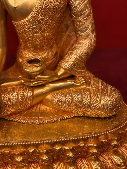 Medicine Buddha (Bhaishajyaguru) Statue 49cm / 19.3" Hand-Carved Copper Gilded with Mandorla -Himalayan Art Nepal