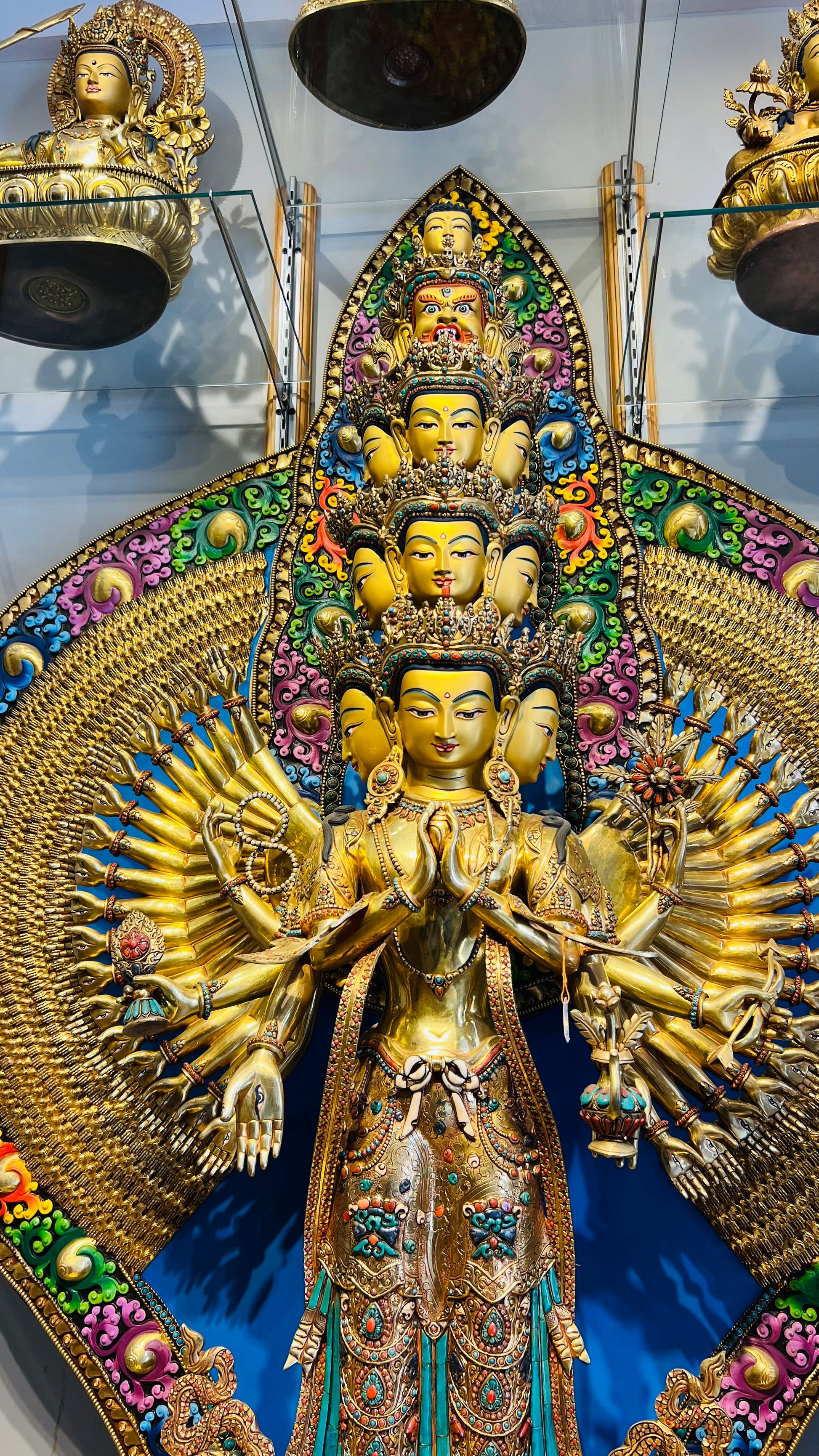Thousand-Armed Avalokiteshvara Statue 130cm / 51.2" Hand-Carved Copper Gilded Painted with Gemstone Inlay – Chenrezig Monumental Masterwork Nepal | Bo Tree Arts