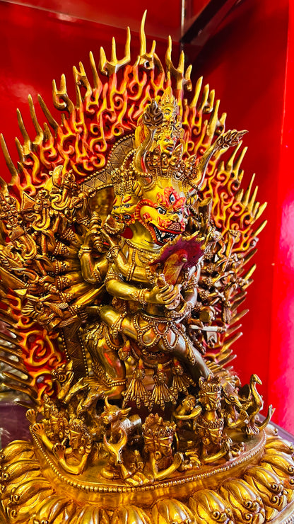 Yamantaka Buddha Statue 37cm / 14.6" Hand-Carved Copper Gilded & Painted – Vajrabhairava Himalayan Sacred Art