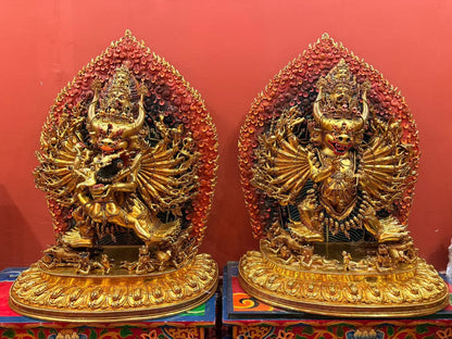 Yamantaka Buddha Statue 65cm / 25.6" Hand-Carved Copper Gilded – Vajrabhairava Botree Arts Himalayan Art
