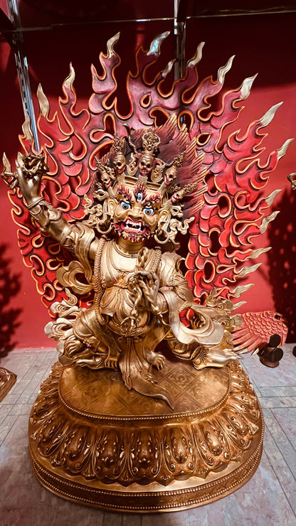 Vajrapani Buddha Statue 50cm / 19.7" Hand-Carved Copper Gilded with Painted Mandorla – Lord of Power Himalayan Art Masterwork