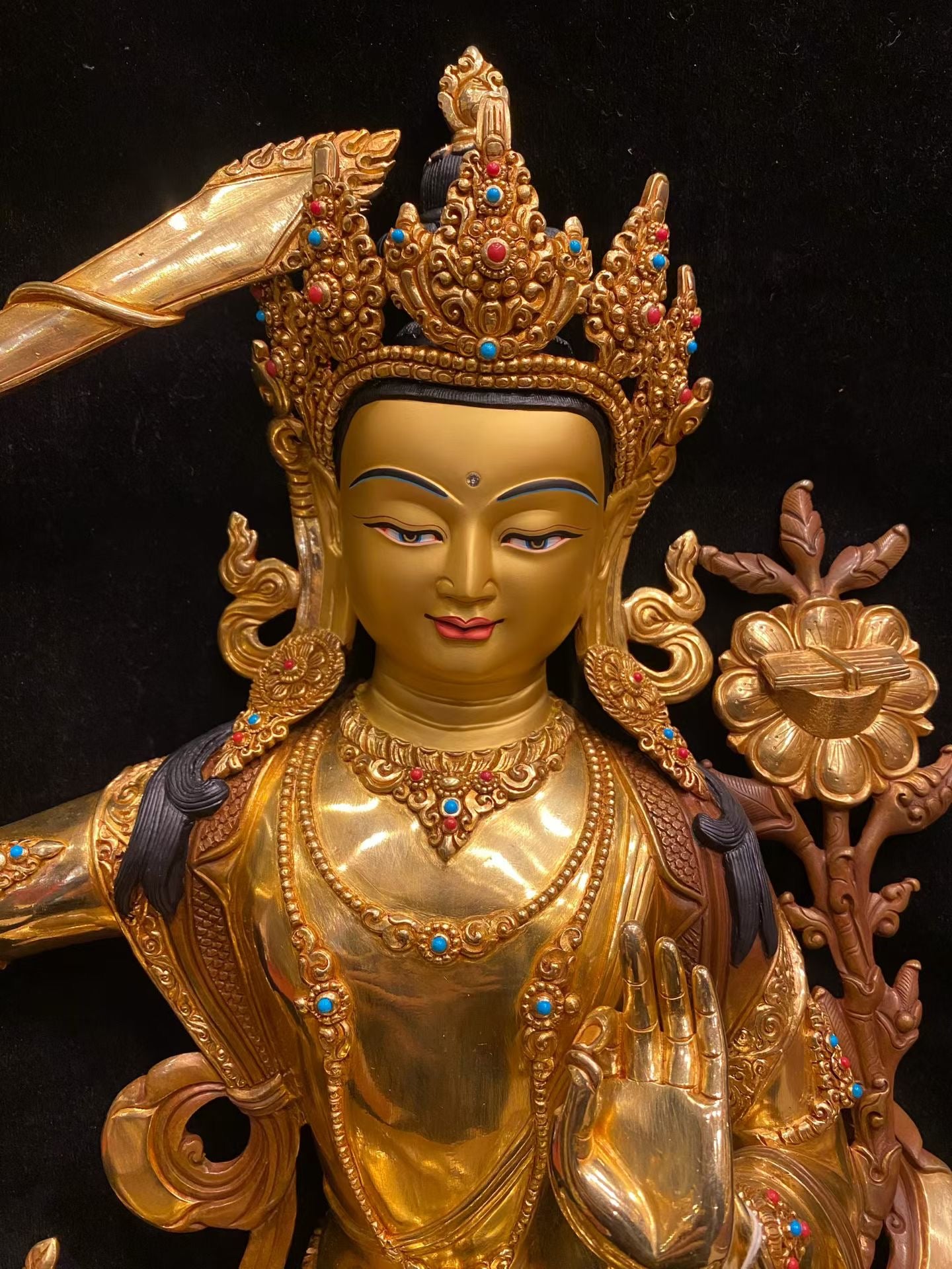 Manjushri (Bodhisattva of Wisdom) Statue 45cm / 17.7" Hand-Carved Pure Copper Partially Gilded – Himalayan Art Nepal – Handmade Tibetan Buddhist Statue, Lost-Wax Cast Himalayan Art from Nepal