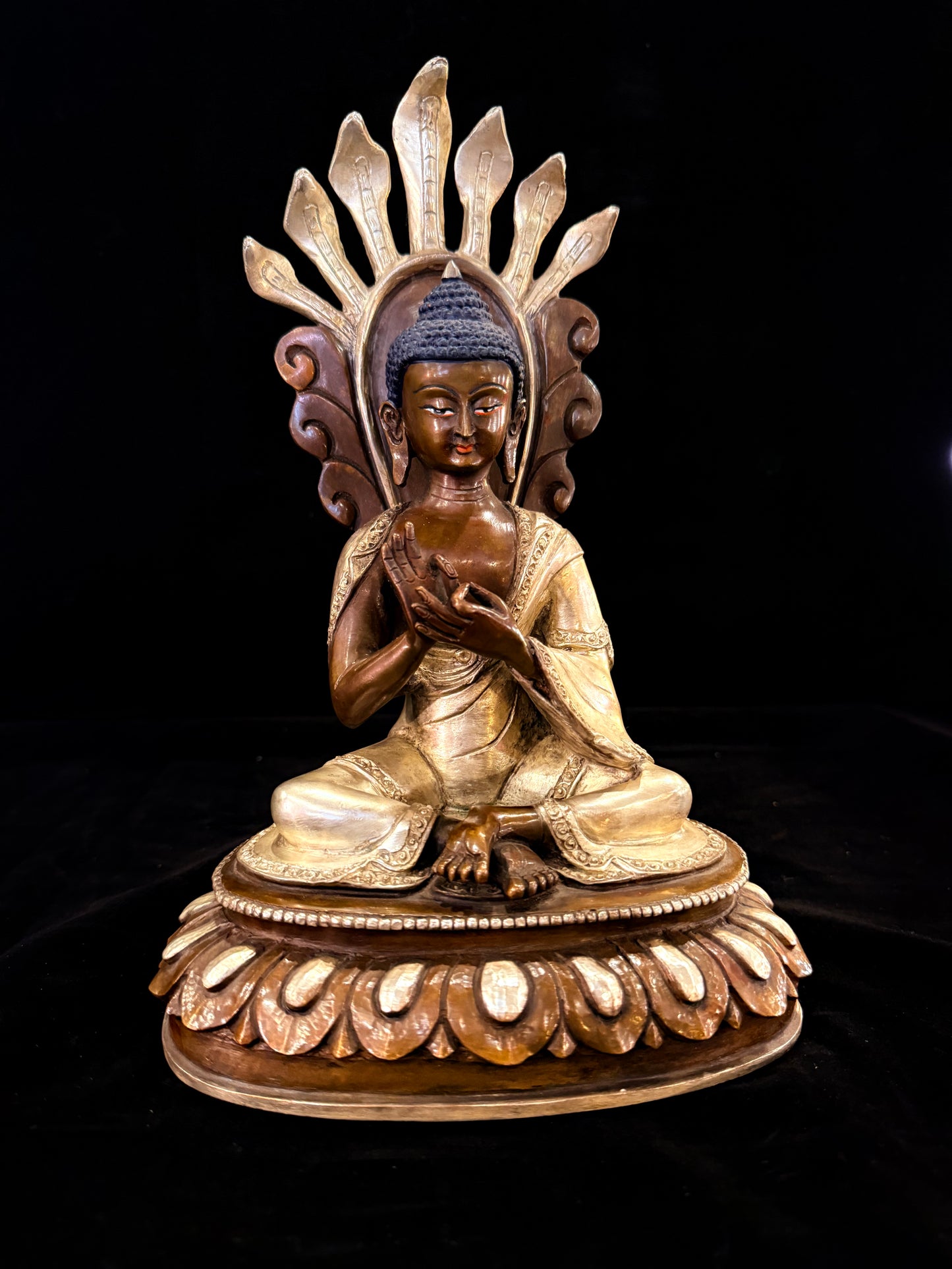 Nagarjuna Buddha Statue 28cm / 11" Hand-Carved Copper Silver-Gilt – Great Philosopher Botree Arts Heritage Collection – Handmade Tibetan Buddhist Statue, Lost-Wax Cast Himalayan Art from Nepal