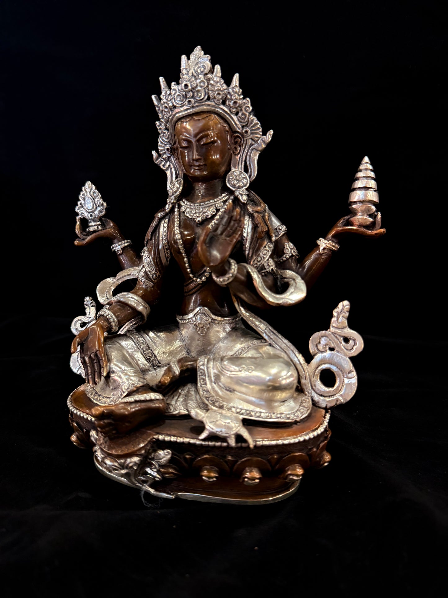 Prajnaparamita Buddha Statue 22cm / 8.7" Hand-Carved Copper Silver-Gilt – Mother of All Buddhas Botree Arts Collection – Handmade Tibetan Buddhist Statue, Lost-Wax Cast Himalayan Art from Nepal