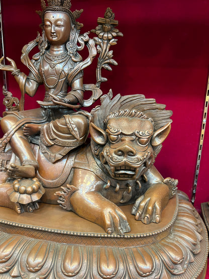 Manjushri & Samantabhadra Buddha Set 48cm / 18.9" Hand-Carved Copper – Wisdom & Action Bodhisattva Duo Botree Arts Masterwork
