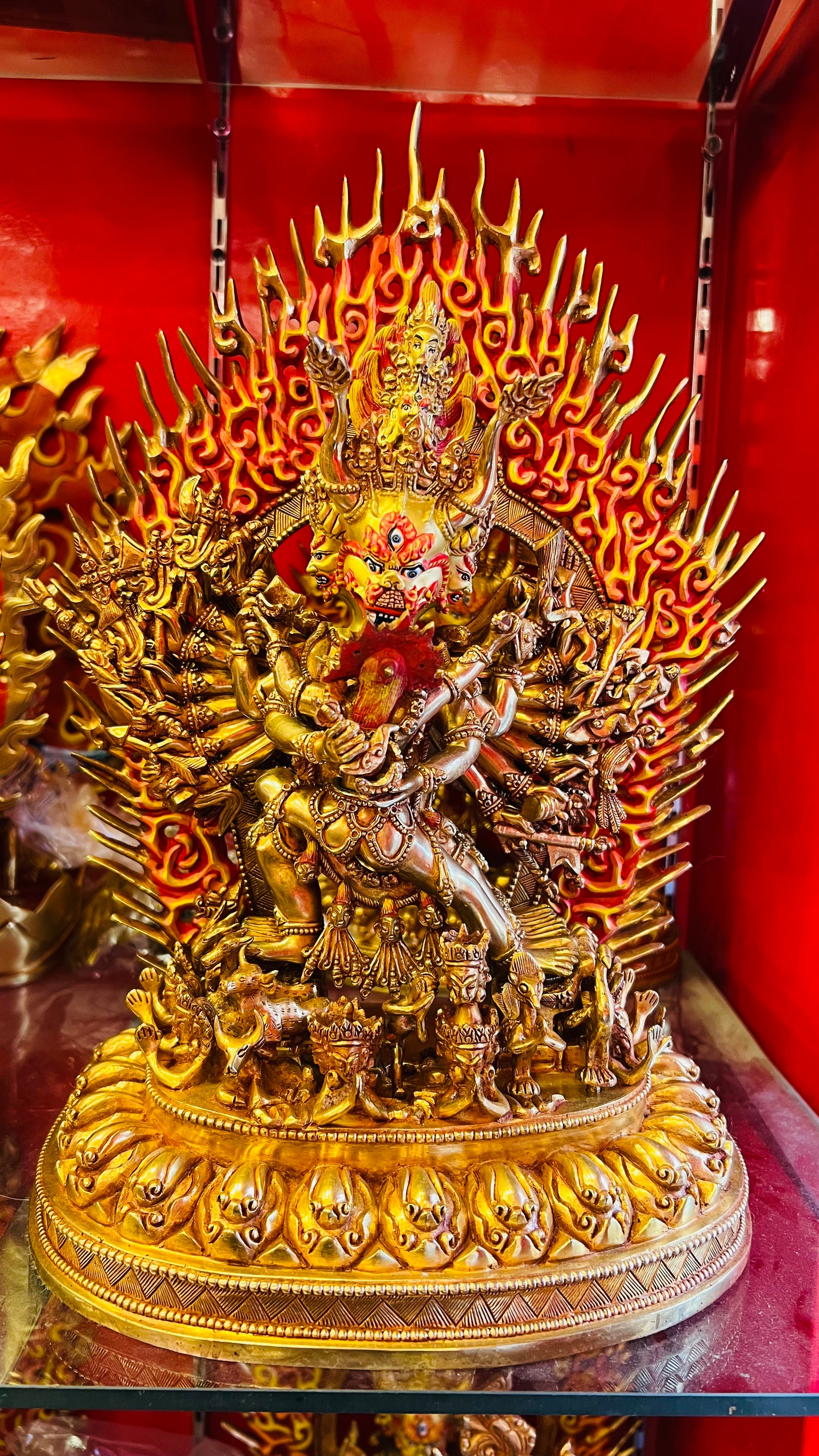 Yamantaka Buddha Statue 37cm / 14.6" Hand-Carved Copper Gilded & Painted – Vajrabhairava Himalayan Sacred Art | Bo Tree Arts