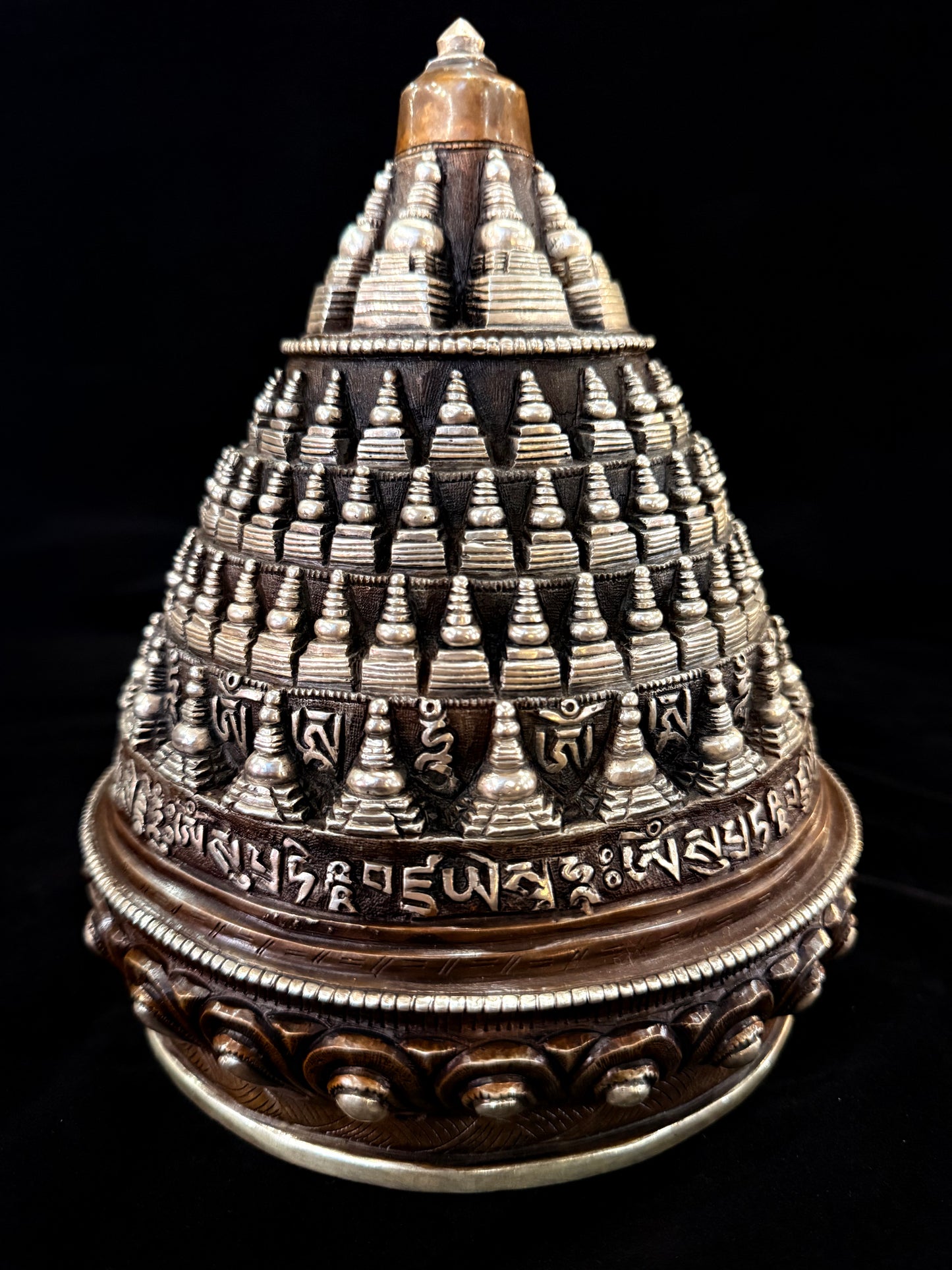 108 Stupa Buddha Statue 21cm / 8.3" Hand-Carved Copper Silver-Gilt – Sacred Relic Shrine Botree Arts Collection – Handmade Tibetan Buddhist Statue, Lost-Wax Cast Himalayan Art from Nepal
