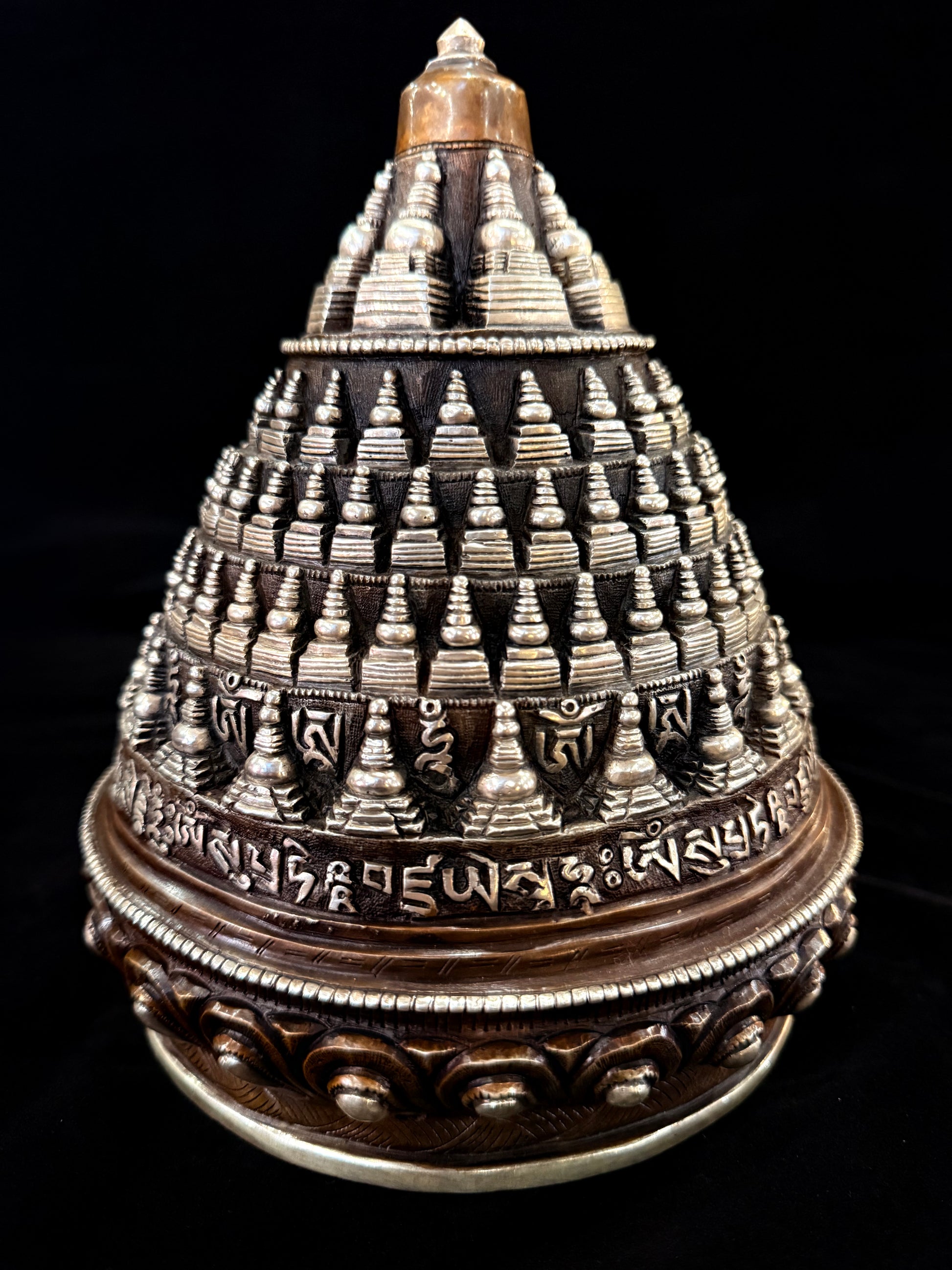 108 Stupa Buddha Statue 21cm / 8.3" Hand-Carved Copper Silver-Gilt – Sacred Relic Shrine Botree Arts Collection | Bo Tree Arts