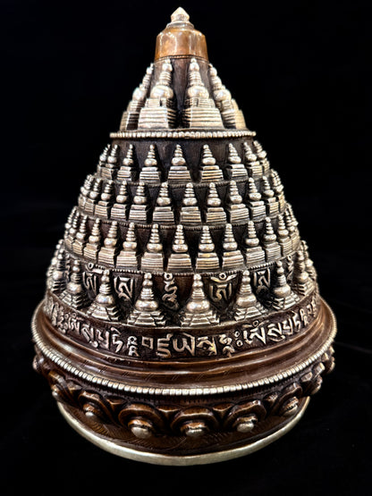 108 Stupa Buddha Statue 21cm / 8.3" Hand-Carved Copper Silver-Gilt – Sacred Relic Shrine Botree Arts Collection