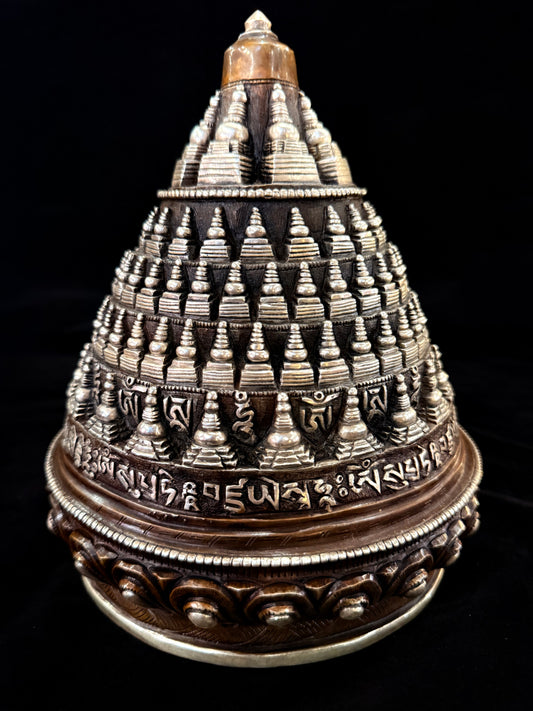 108 Stupa Buddha Statue 21cm / 8.3" Hand-Carved Copper Silver-Gilt – Sacred Relic Shrine Botree Arts Collection | Bo Tree Arts