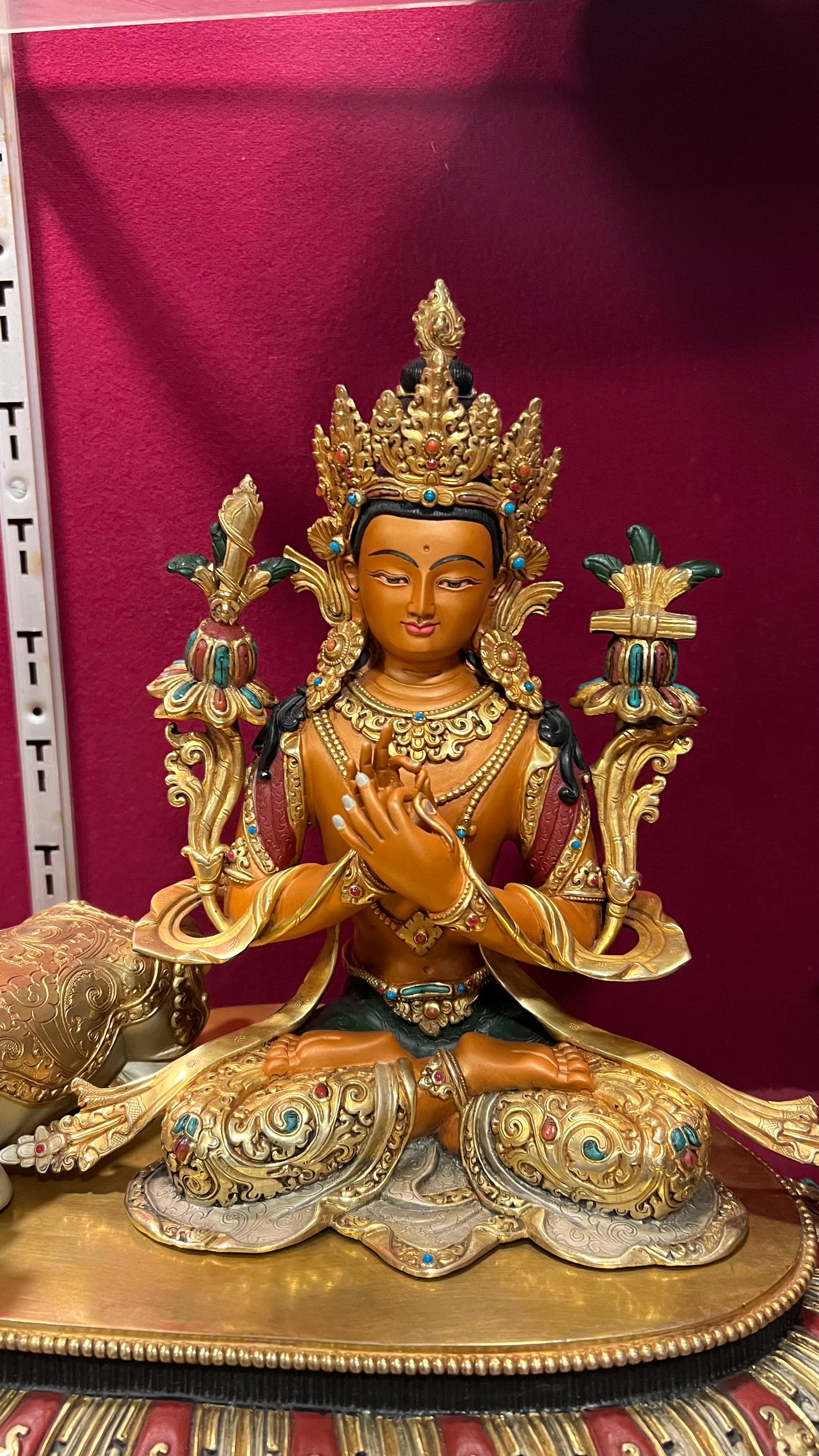 50cm Simhanada Manjushri Riding a Lion Statue – Hand-Carved Copper Gold-Plated Painted Masterwork, Tibetan Buddhist Wisdom Deity from Nepal – Handmade Tibetan Buddhist Statue, Lost-Wax Cast Himalayan Art from Nepal