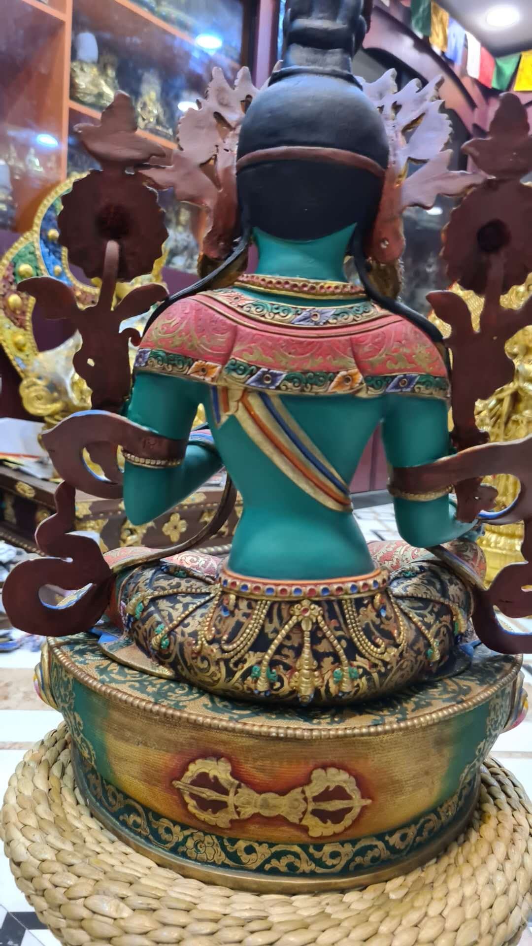 48cm Green Tara Statue Hand-Carved Copper Gilded & Painted – Serene Expression Tibetan Style Bodhisattva Masterwork Nepal – Handmade Tibetan Buddhist Statue, Lost-Wax Cast Himalayan Art from Nepal