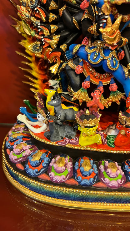 Yamantaka Buddha Statue 36cm / 14.2" Hand-Carved Copper Painted with Gilded Accents – Vajrabhairava Masterwork Botree Arts Nepal