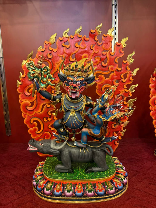 50cm Yama Protector Hand-Carved Natural Crystal Statue – Tibetan Buddhist Dharma Lord Sculpture, Clear Quartz Buddha Art from Nepal | Bo Tree Arts