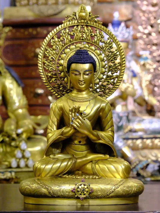Shakyamuni Buddha in Dharmachakra Mudra (Teaching Buddha) Statue 38cm / 15" Hand-Carved Copper Gilded – Museum-Quality Himalayan Art Nepal | Bo Tree Arts